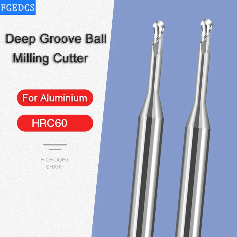 Carbide Deep Groove Ball End Mill Aluminum Micro-diameter 2Flute Deep Long Neck Small Milling Cutter CNC Tools R0.25 0.3 0.4 0.6