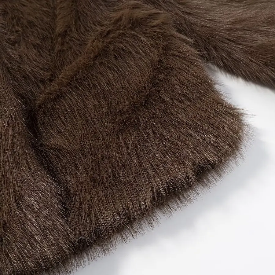 DiYiG WOMAN 2025 Zimowa Nowa Moda Sweter z Efektem Sztucznego Futra i Wełny Retro Długi Rękaw Zapinany na Guziki Casualowy Płaszcz Odzież Wierzchnia Mujer