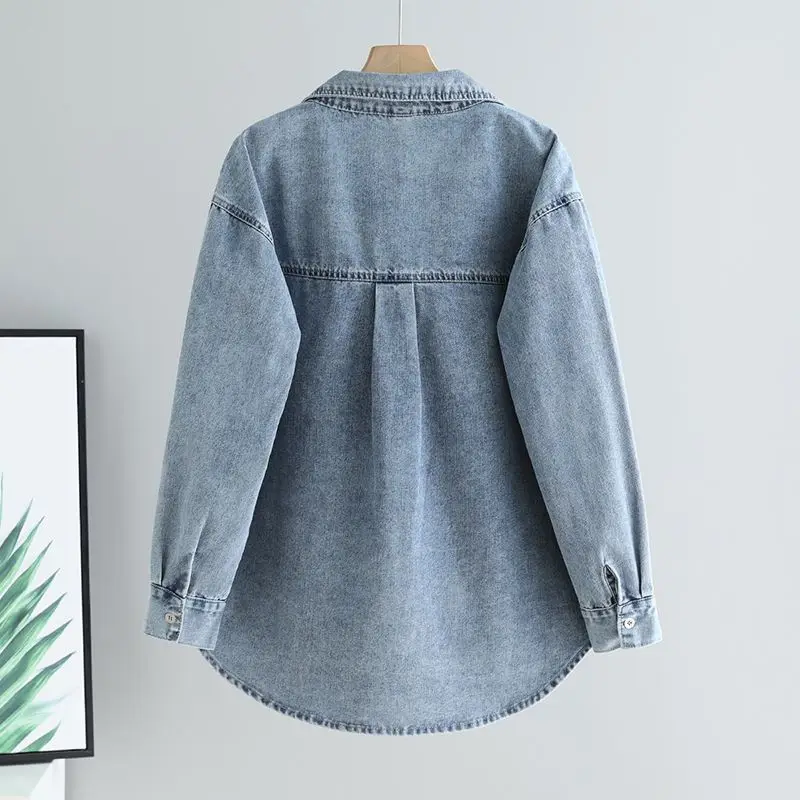 Damska koszula jeansowa vintage, sprana, z kieszeniami, zapinana na guziki, z kołnierzykiem, bluzka, topy, jesienna koszula wierzchnia, streetwear 2025