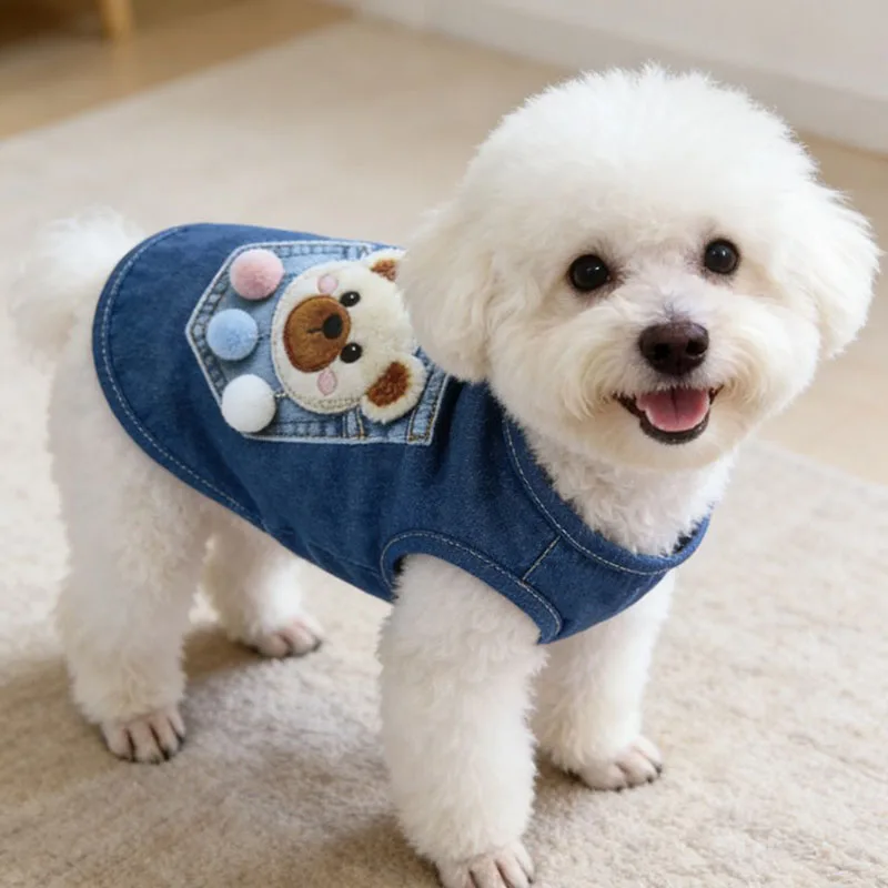 

Thin Dog Coat Clothes Animal Pattern Pet Dog Clothes Spring Summer Sleeveless Denim Coat Jacket For Small Medium Dogs Chihuahua