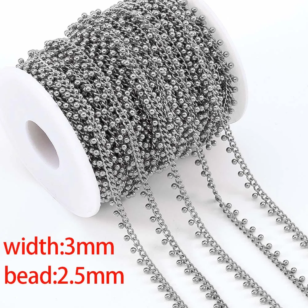 1Meter Stainless Steel 3mm Thick Link Chains Hanging 2.5mm Bead for DIY Men Necklace Bracelet Bag Chain Jewelry Making Wholesale image 3