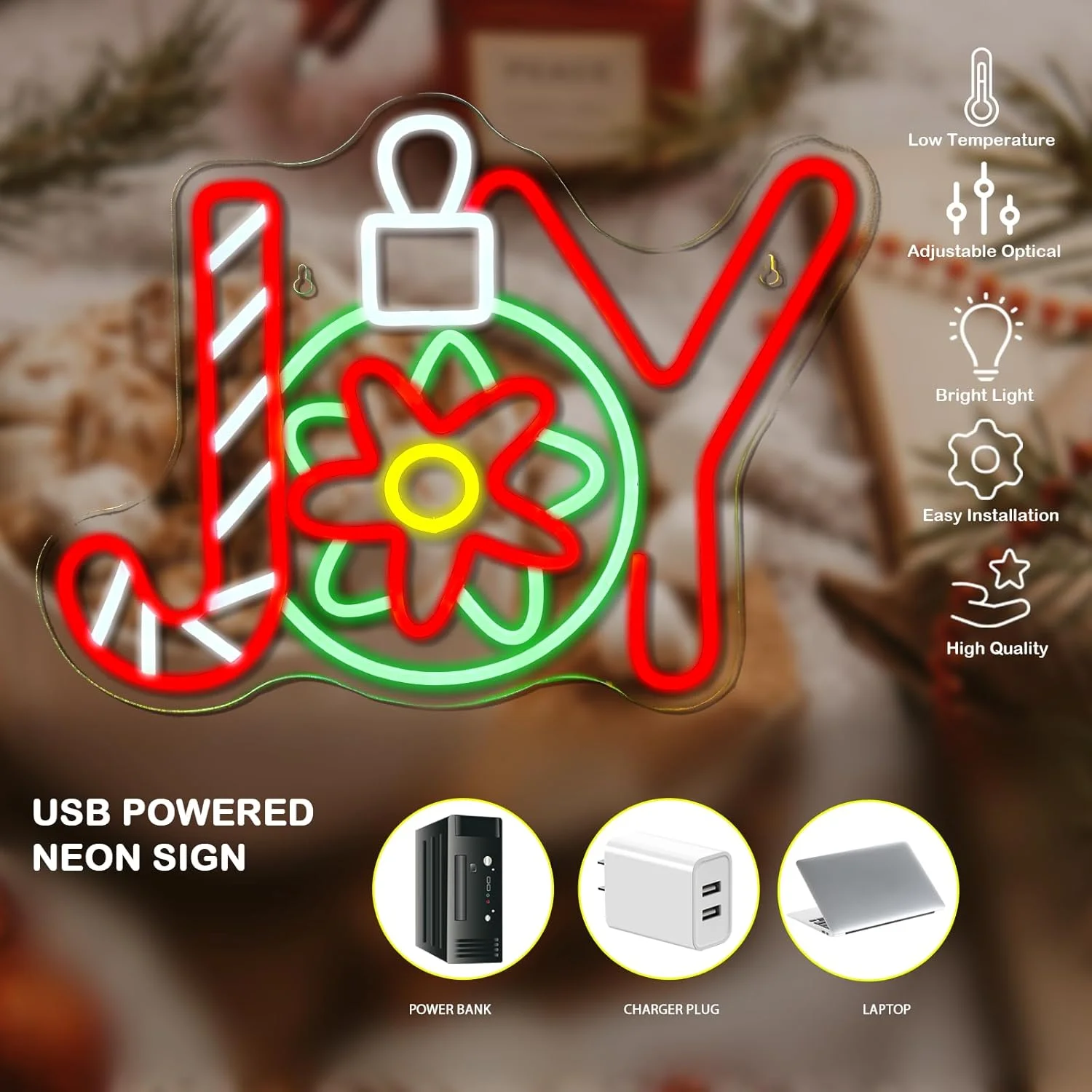 Letrero de neón JOY, letrero de neón de Navidad para decoración de pared Led, luz regulable para fiesta de año nuevo para el hogar, tienda, sala de estar, Bar, Club, logotipo artístico