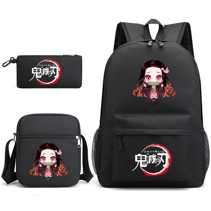 Demon Slayer Anime 3 pezzi/set zaino Nezuko borsa a tracolla per scuola per studenti bambini zaino da viaggio carino regali di compleanno per bambini