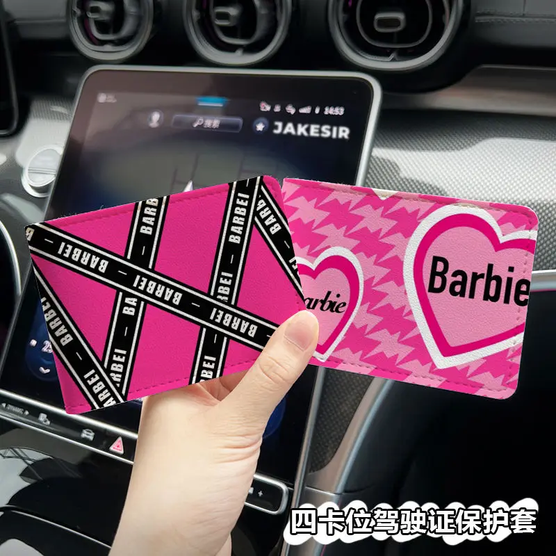 Simple Pink Barbie Car Driver License Protective Case Documents Student Decor Storage Card Cover Girl Exquisite Birthday Gift