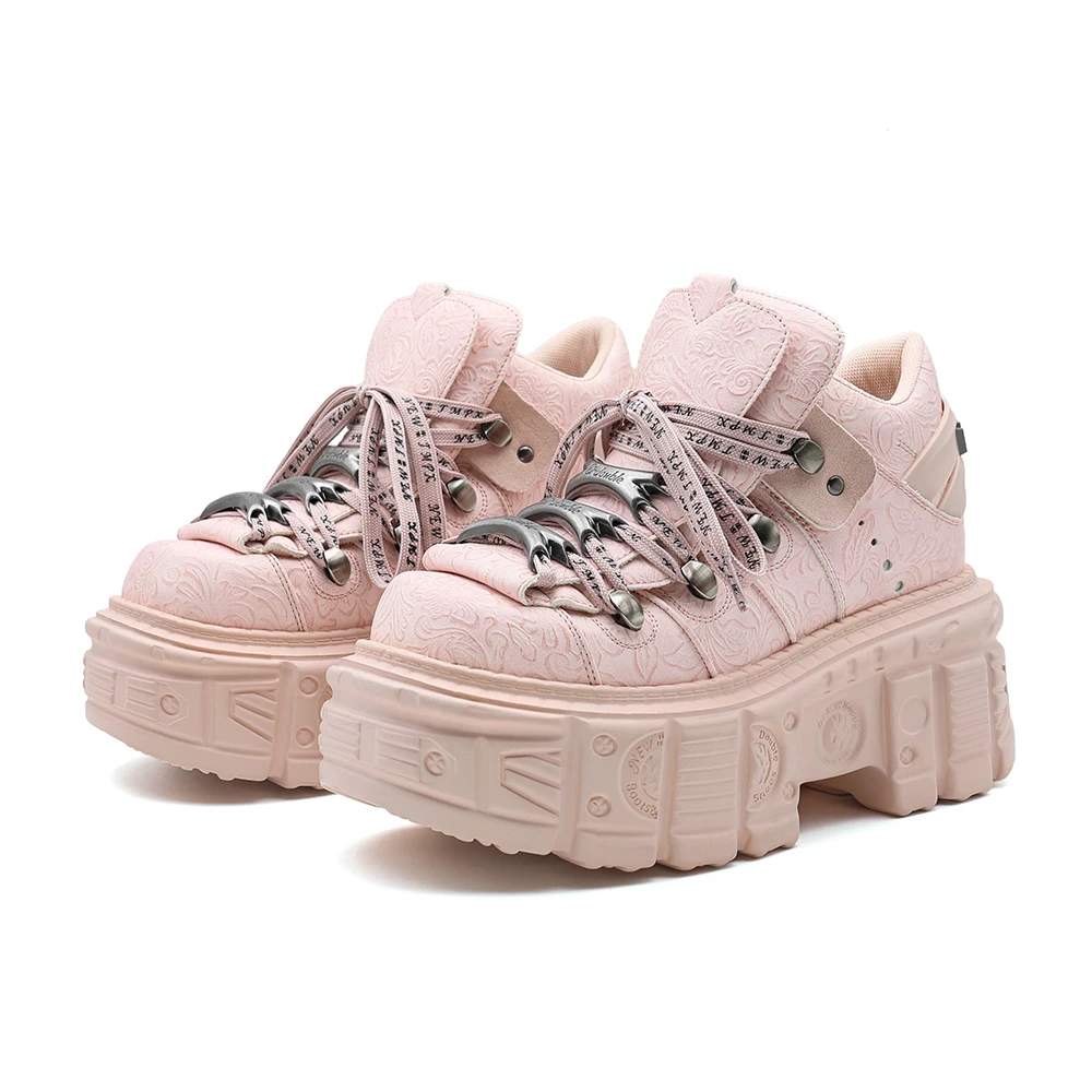 2026 New Punk Style Women Ankle Boots, Rock Round Toe Lace Up Platform Short Boots, Retro Chunky Heel Shoes with Metal Decor - view 4