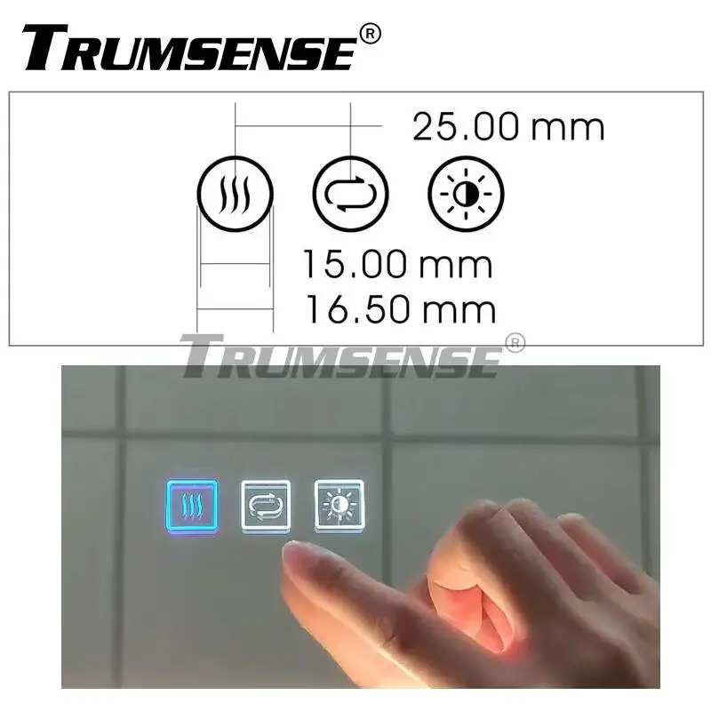 Stepless Dimming 3 Color Adjustment Trumsense Bathroom 3 Key LED Mirror Touch Switch WS08F3  Mirror Defogging Touch Switch