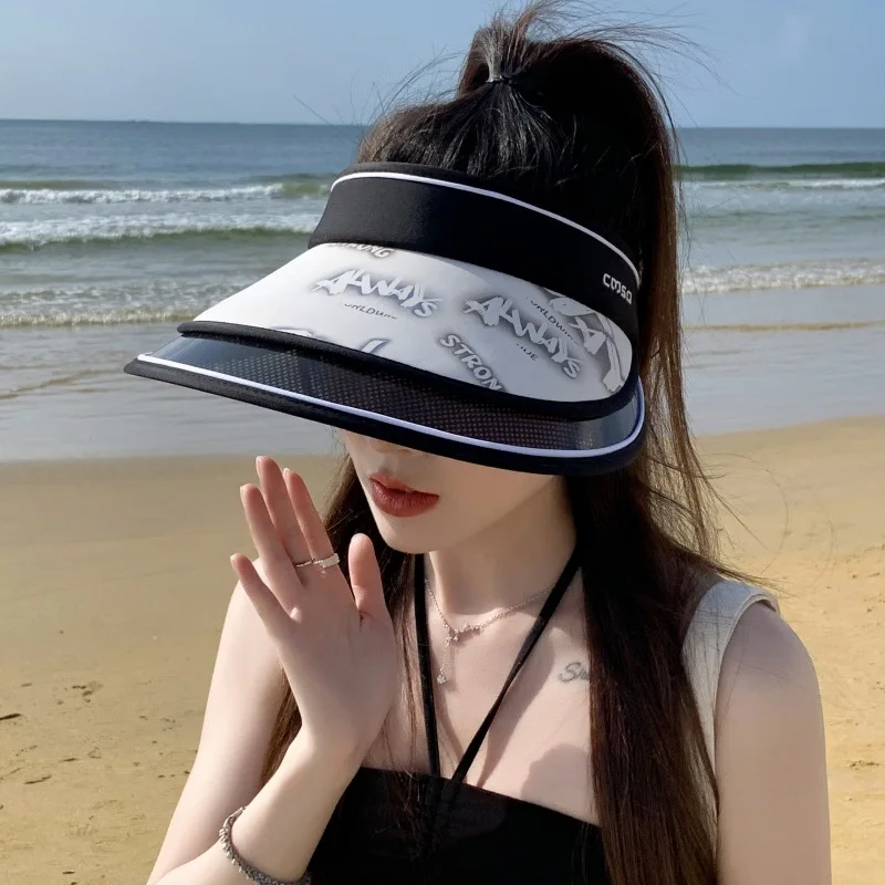

Summer Women's Large Brim Anti-Ultraviolet Empty-Top Hat Outdoor Wide Brim Windproof Sunshade Hat Travel Sun Mountaineerig Hat