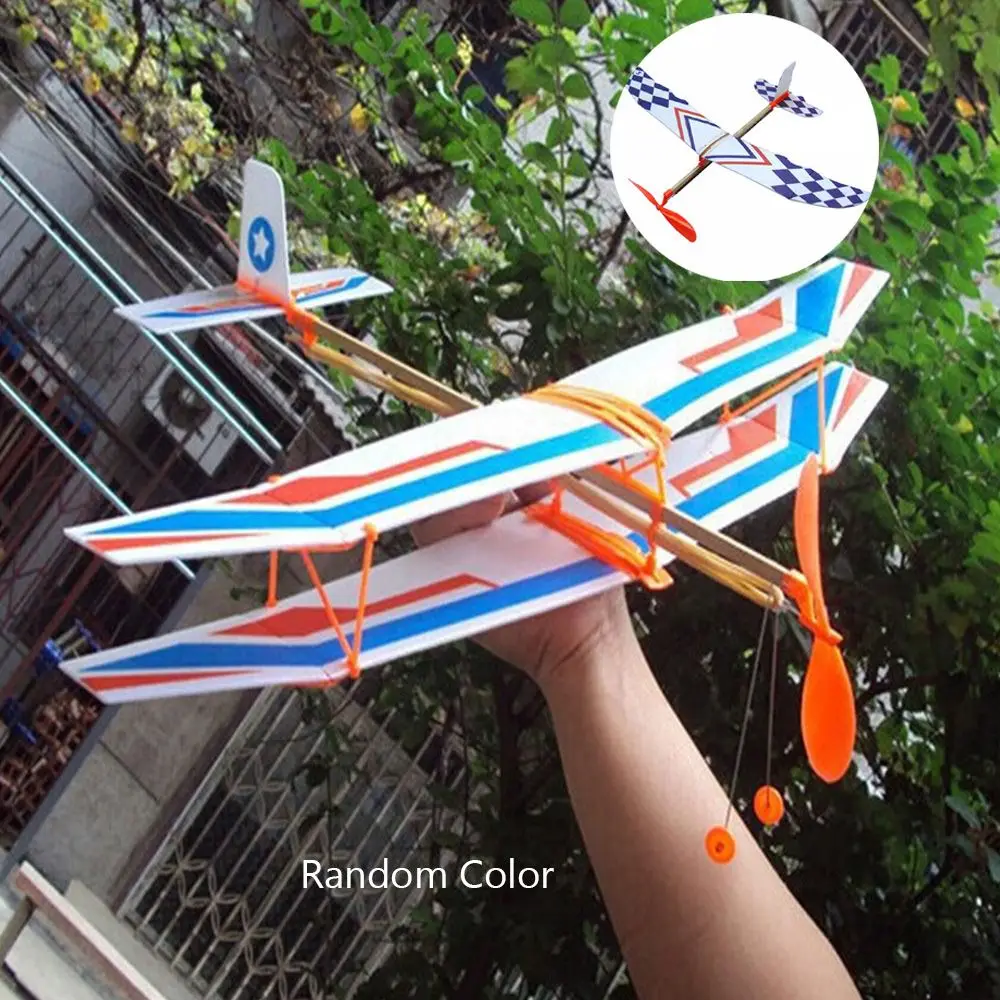 Novidade Plástico Planador Powered Plane, DIY Assembleia Modelo, Rubber Band Avião