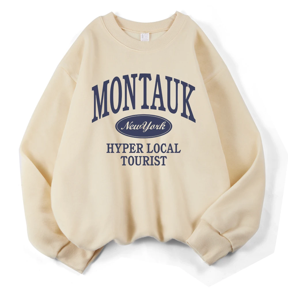 モンタウクニューヨークスポーツウェアプリントスウェットレディースフリース暖かいカジュアルパーカークルーネックルーズトップス冬快適な服