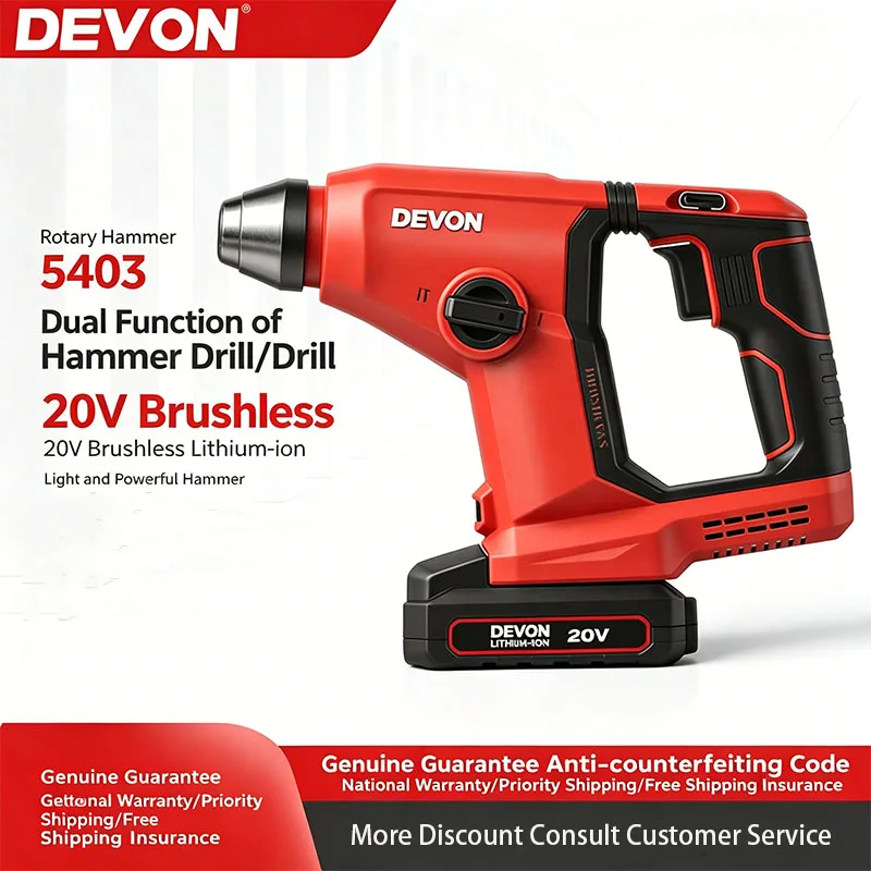 

Devon 5403 2-in-1 Cordless Hammer Drill and Impact Drill with Lithium-Ion Battery—Lightweight Electric Drill for Home Use 5403