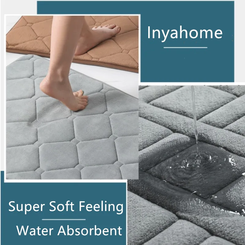 Inyahome – tapis de bain en mousse à mémoire de forme, Super Absorption d\'eau, lavable en Machine, tapis de salle de bain, doux, absorbant, à