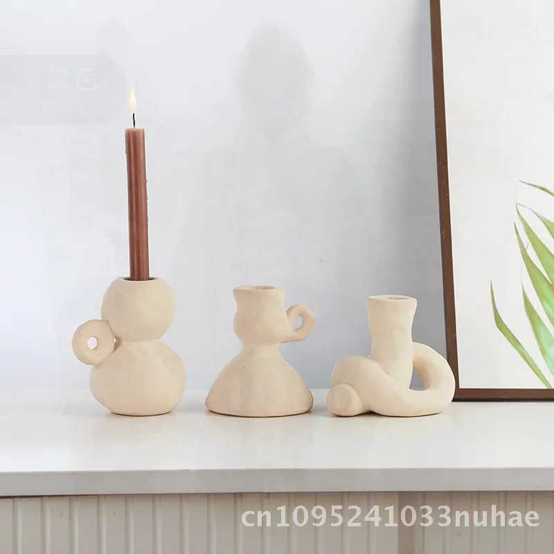 

Personalized Special-Shaped Ceramic Candle Holder Aromatherapy Empty Cup Decorative Ornaments Earth Tone Cross-Border Dinner