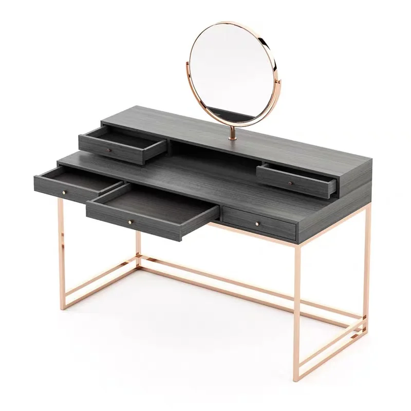 Italian light luxury modern simple solid wood stainless steel creative advanced mirror dressing table