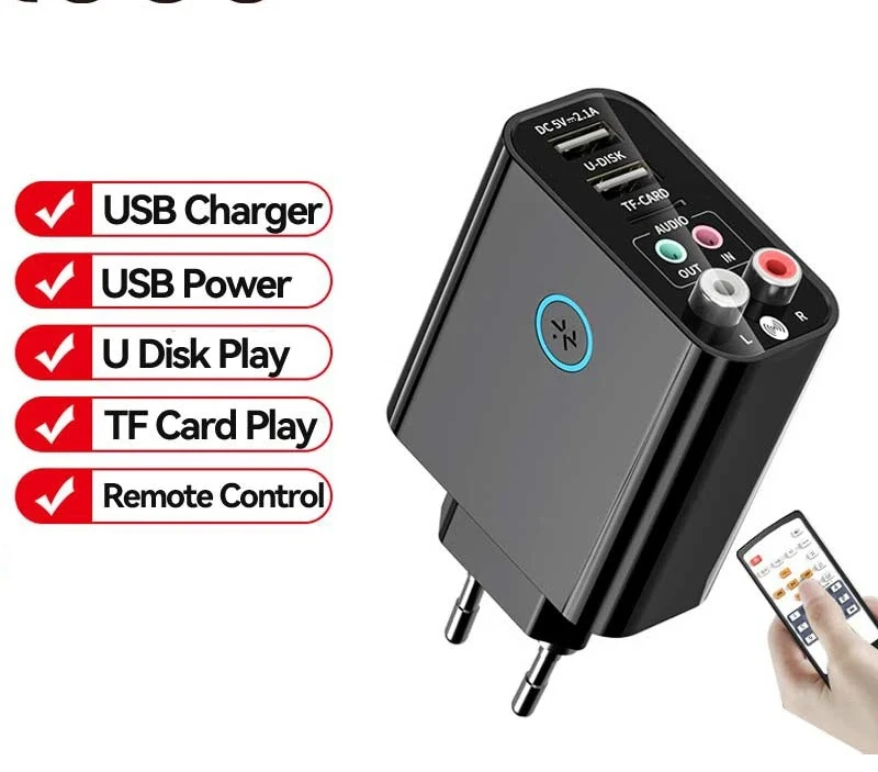 2 In 1 Bluetooth 5.0 Receiver Transmitter 3.5mm RCA Wireless Audio Adapter U Disk/TF Play IR Remote Control USB Charger