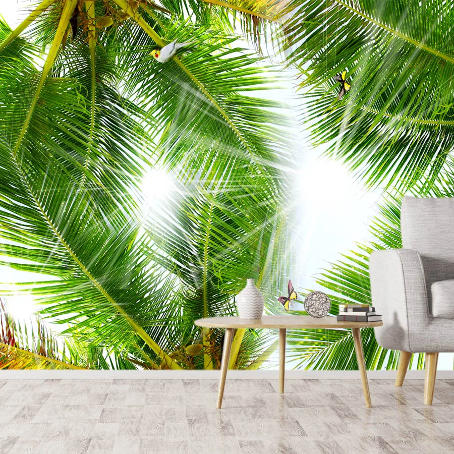 

Custom Peel and Stick Accept Wallpapers for Living Room Nature Coconut Tree Leaf Murals Wall Papers Home Decor Improvements Roll