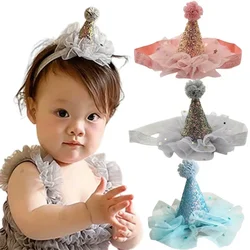 1pc Korean Birthday Hat Crown Princess Hairpin Headband Lace Shining Star Headwear Kids Boy Girl Birthday Party Hat Decorations