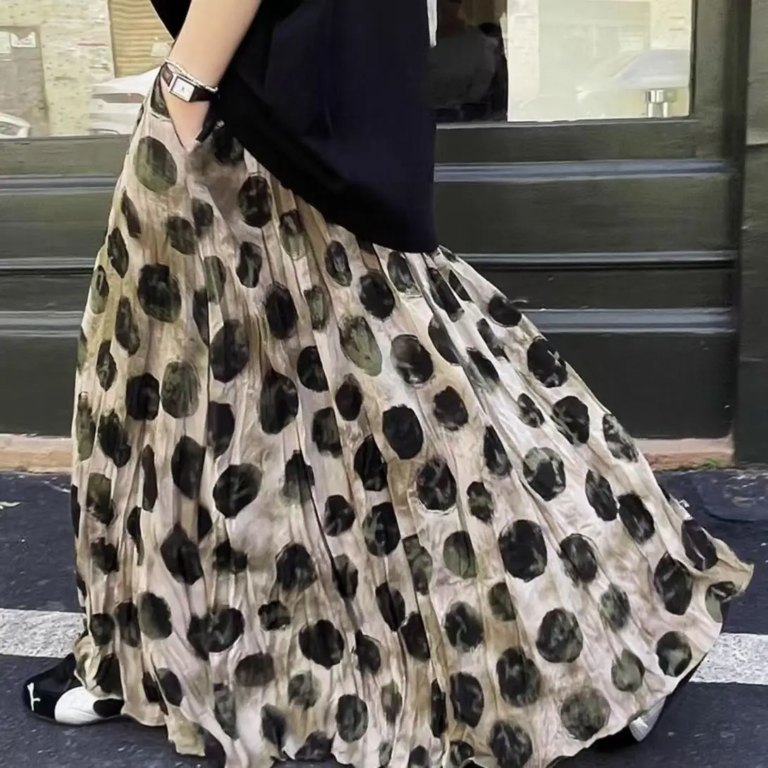 Green Dot Skirt Women Elegant Vintage High Waisted Holiday Beach Skirt A Line Skinny Sprint Tie Dye Pretty Style Skirt Summer