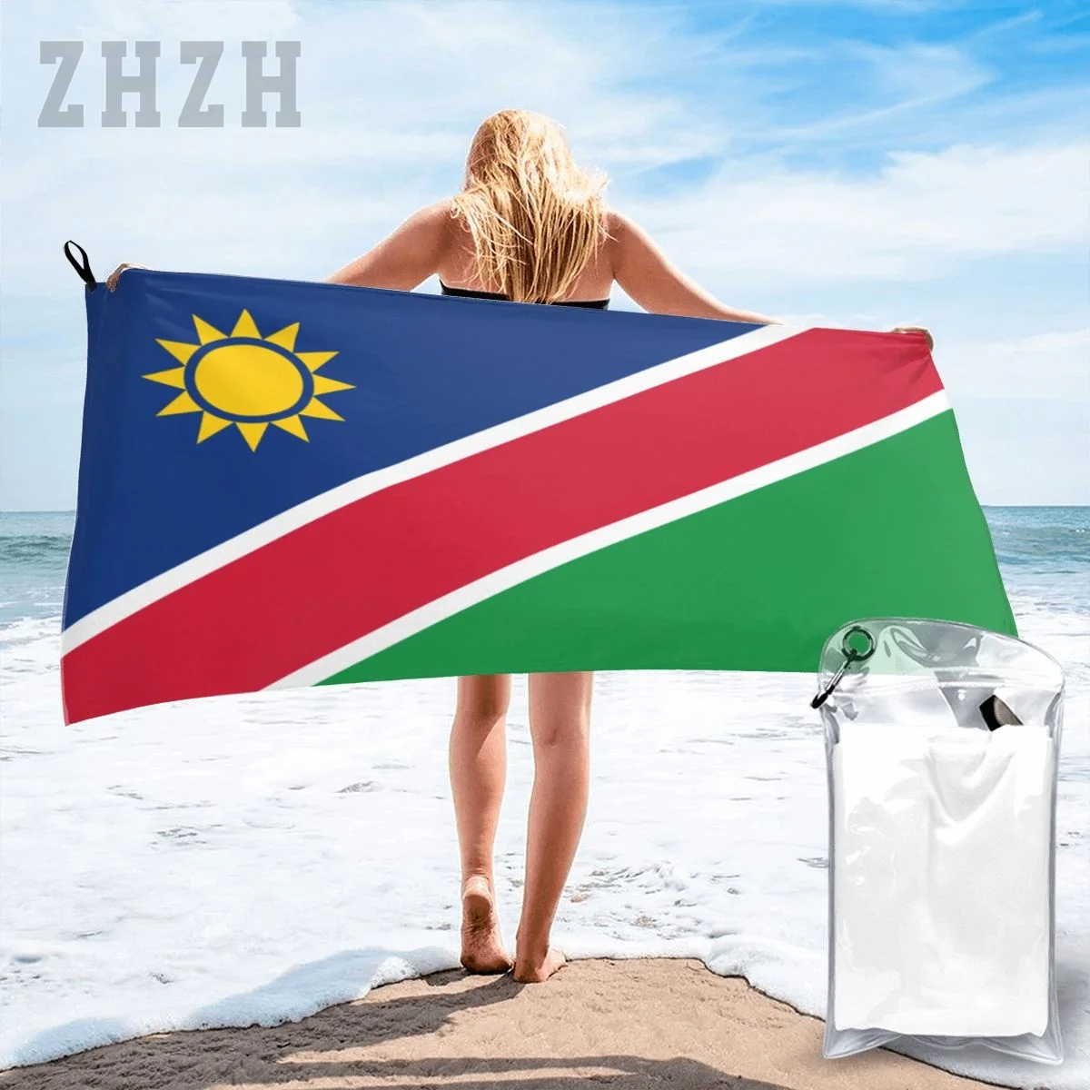 More Design Namibia Flag Emblem Bath Towel Quick dry Microfiber Absorbing Soft Water Breathable Beach Swimming Bathroom