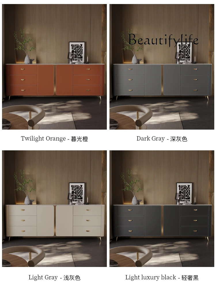 Light luxury saddle leather dining side cabinet whole house custom cabinet furniture simple rock slab mystery cabinet