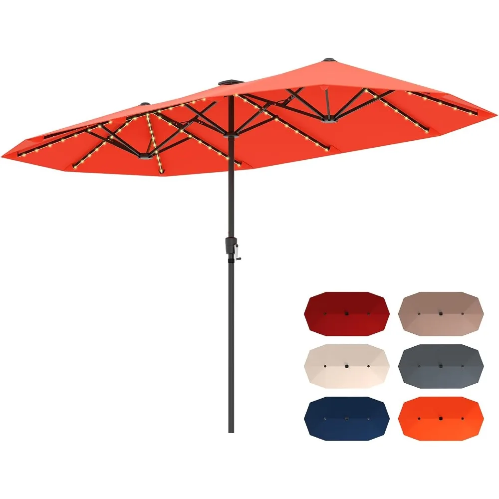 13 Fuß Solar-LED-Terrassenschirm, doppelseitiger Marktschirm für den Außenbereich mit 108 LED-Leuchten, 12 robuste Rippen.