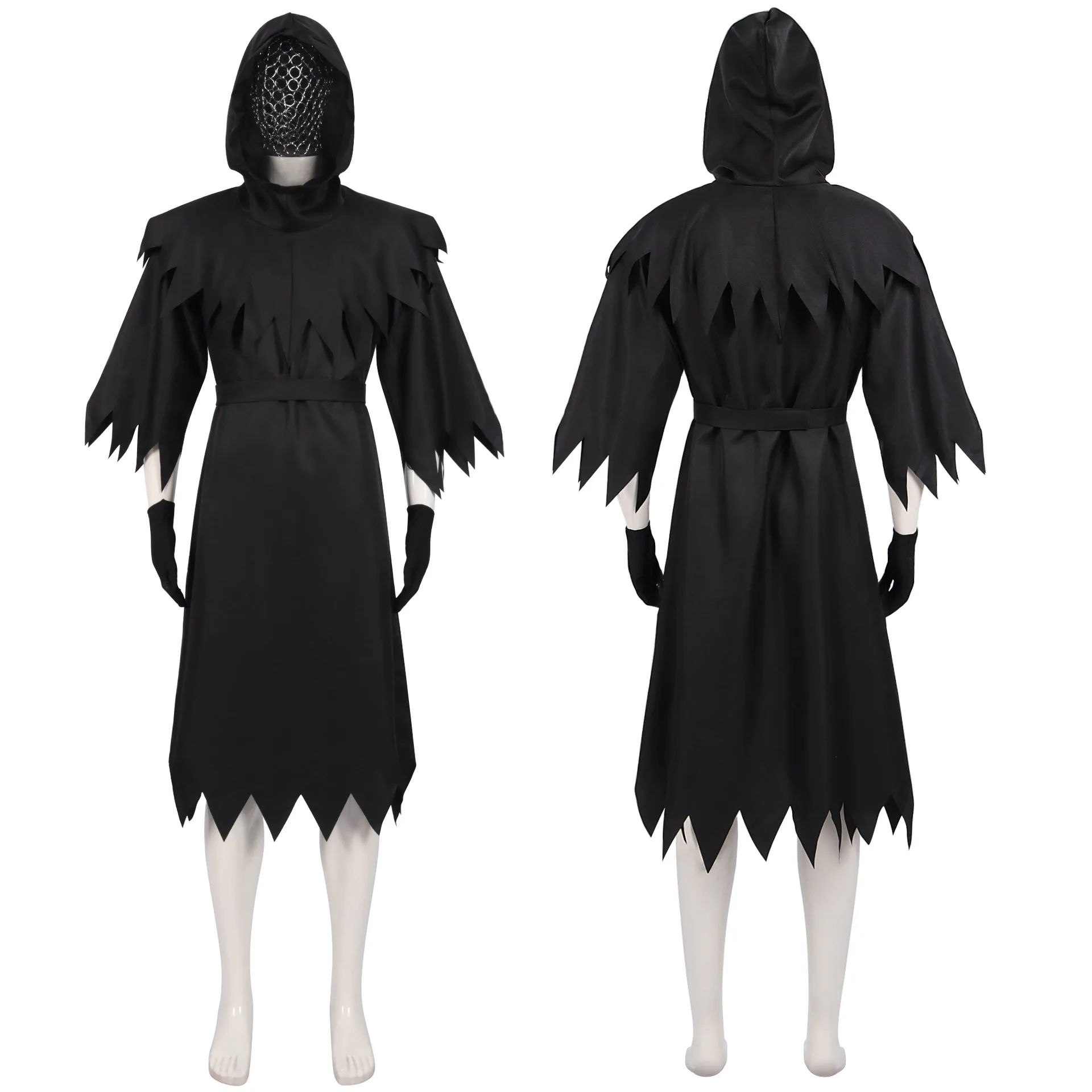 Film Dood Cosplay Kostuum Volwassen Mannen Demon Horror Dood Zwarte Mantel Halloween Carnaval Feest Cape Heks