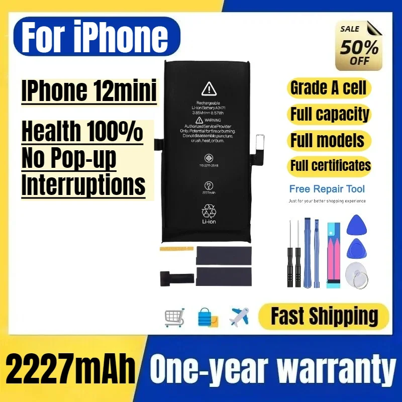 For IPhone 12mini Mobile Phone Battery Health 100% No Pop-up Interruptions High Quality  Replacement Bateria Grade A Cell