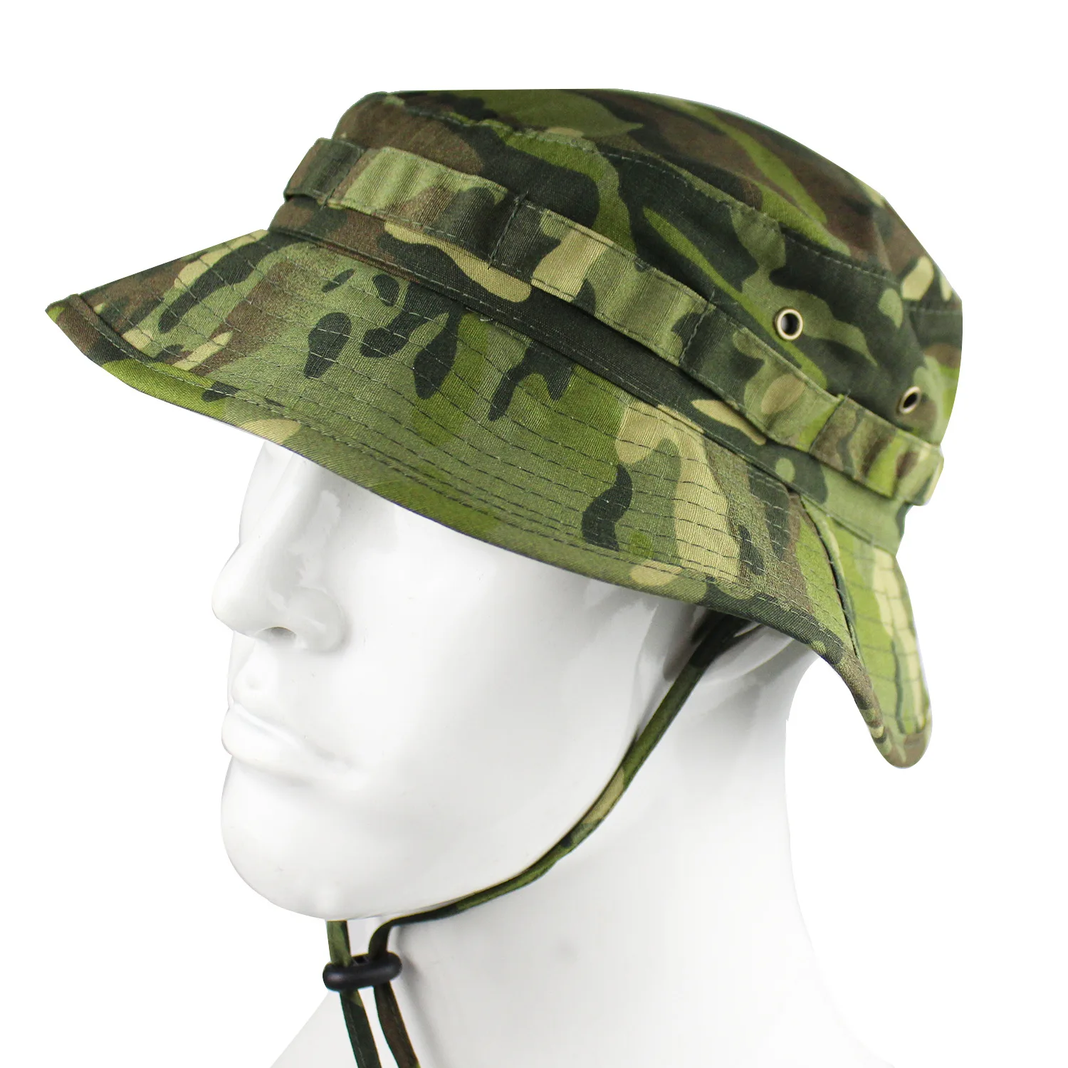 Tactical Camo Boonie Hat, Short Brim Round Edge Cap, Military Camouflage Fisherman Hat for Outdoor Hiking Hunting