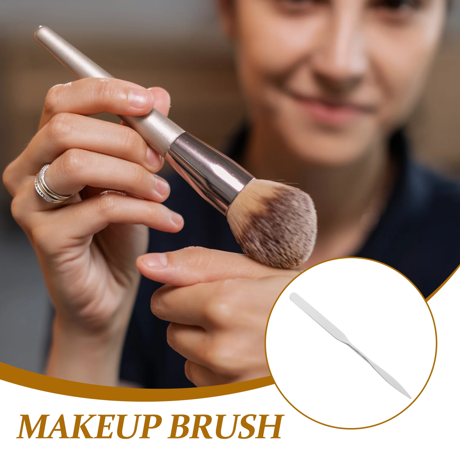 Espátula de acero inoxidable 2 en 1, mezclador de base, paleta en barra, mango largo, herramientas para uñas fáciles de limpiar, brocha de maquillaje, 1 Juego