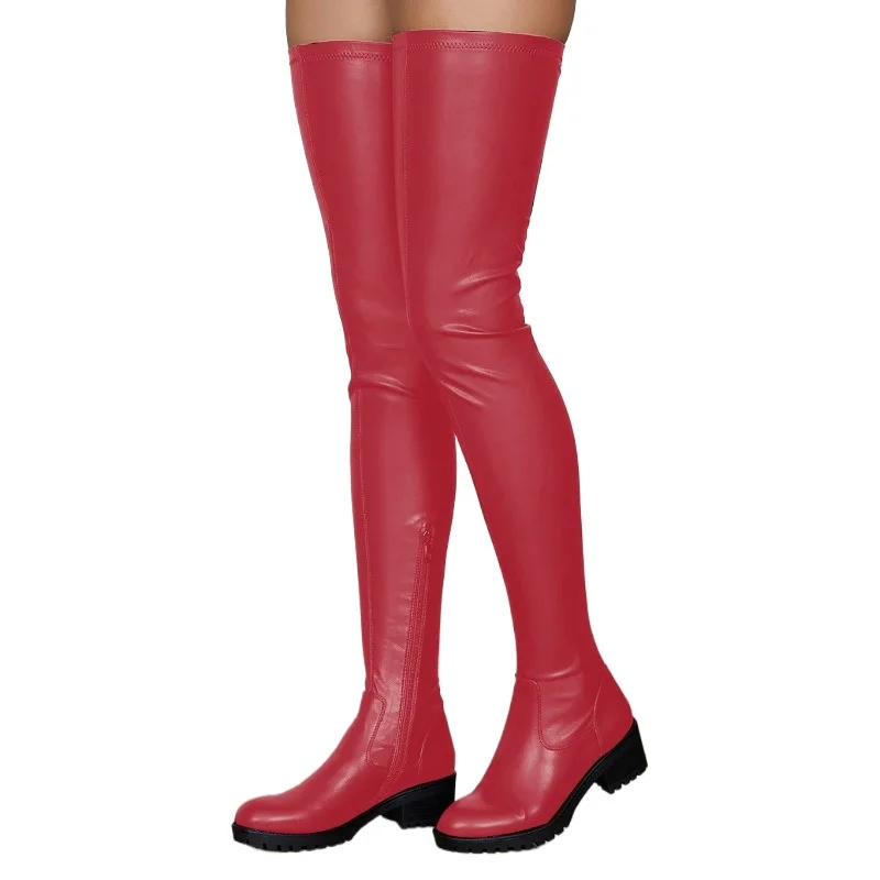Mature Women Boot Over The Knee Retro Novelty Casual Boots 3.5CM square heel 2025 side zipper Style Pole Dance Women Shoe