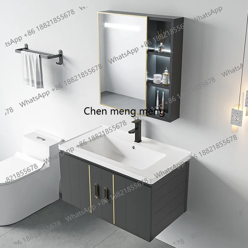 

Small apartment space aluminum bathroom cabinet combination bathroom aluminum alloy hand washing washbasin cabinet