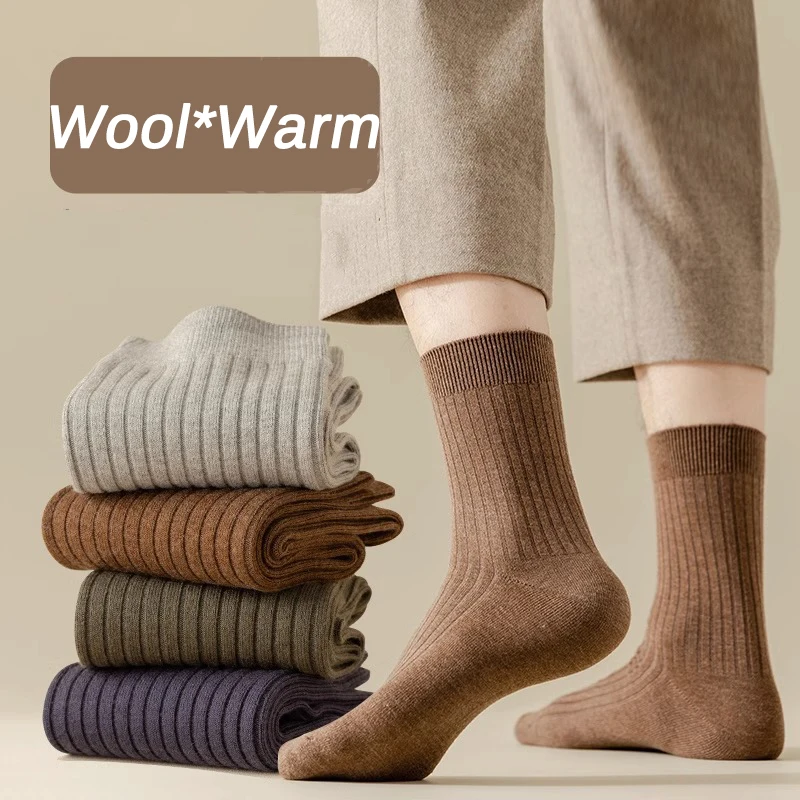 

Winter Wool Socks Male Men's Socks Super Thicker Solid Socks Merino Plush Women's Socks Against Cold Snow Terry Socks