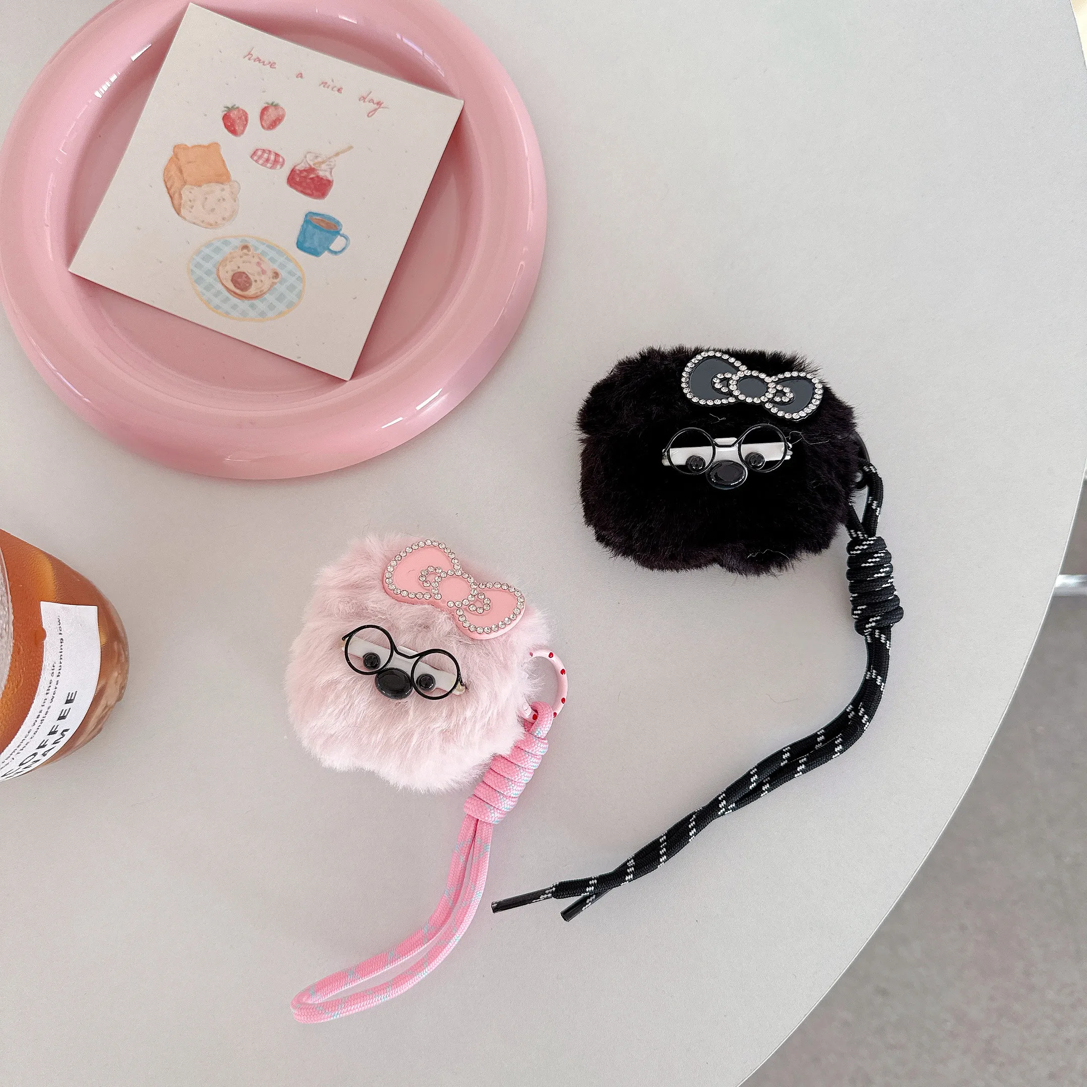 

Cartoon Plush Glasses Dog bowknot Earphone Case for AirPods 4 2 3 Pro 3 Kawaii Girls Soft Cover Protective Headphone Case Gifts