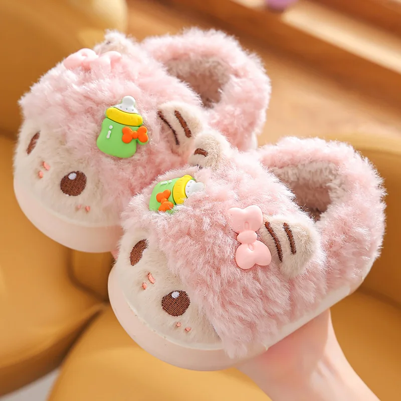 Children's Winter Cotton Slippers Shoes Warm Plush Winter Home Slippers for Girl Boy Cartoon Cute Animal Child House Slippers