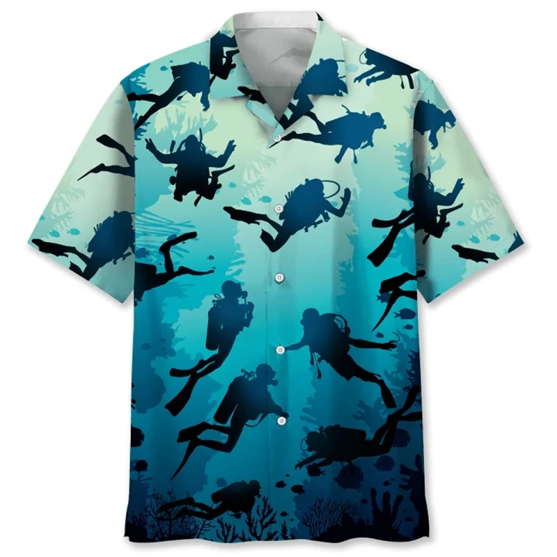 

Men's Shirt Diver Whale 3D Print Hawaii Beach Shirts Men's Summer Short Sleeve Tops 2024 Oversized Streetwear Male Clothing Tees