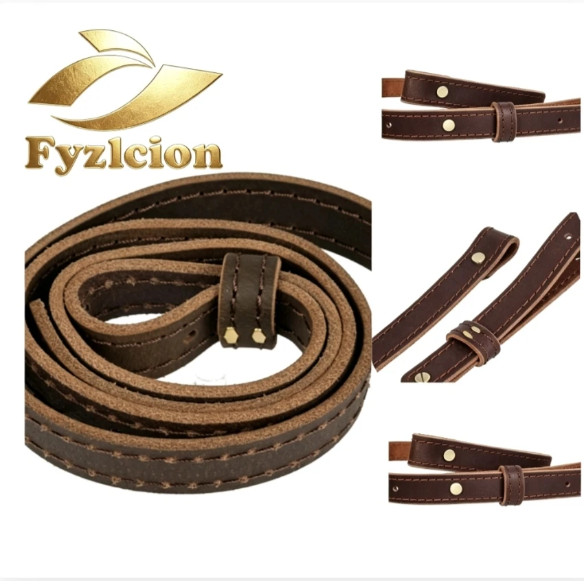 Fyzlcion Genuine Leather Gun Sling 2 Point Adjustable Leather Rifle Sling Vintage Shotgun Strap Outdoor Gun Carry Belt Holes