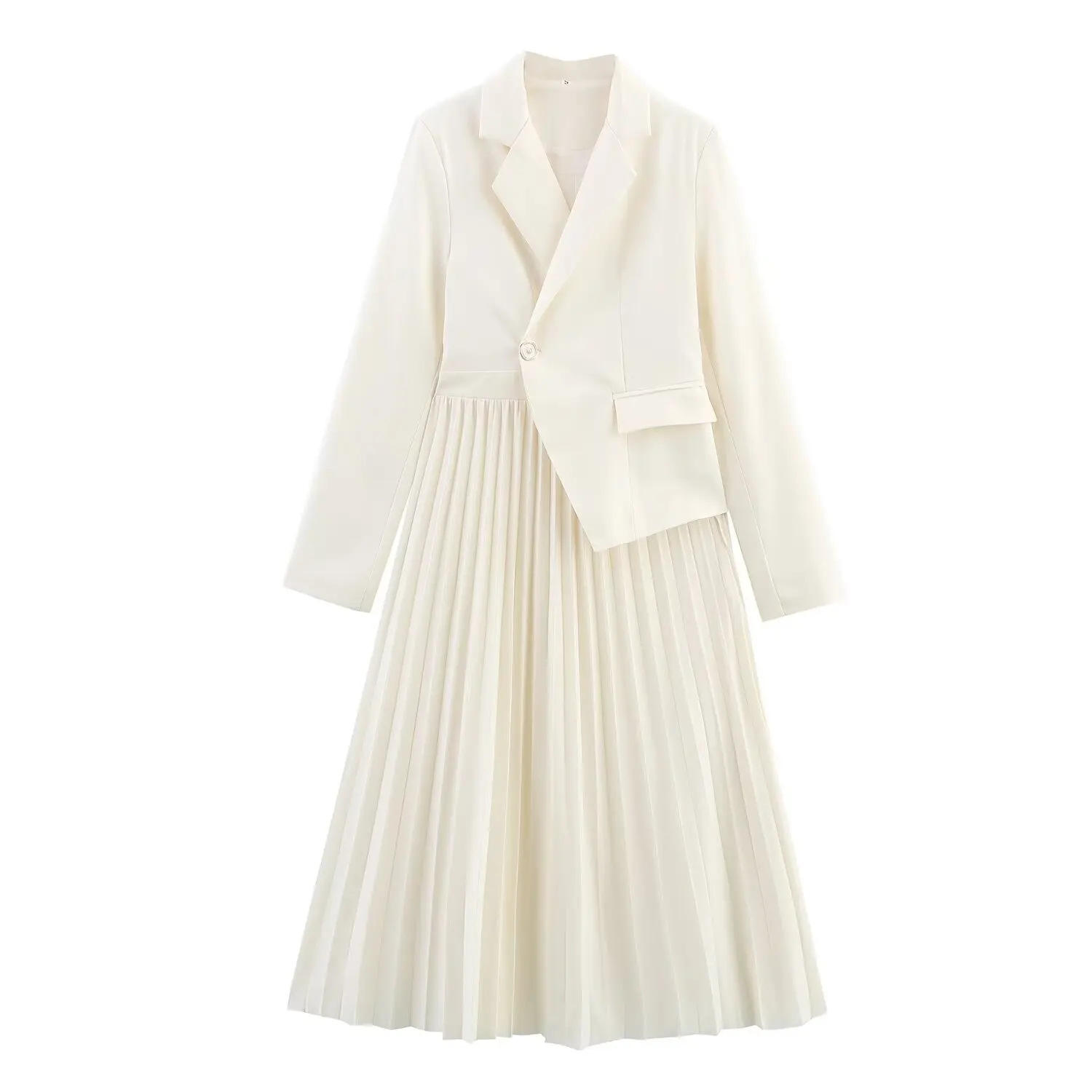 

2025 Autumn Vintage Office Lady Women's Dress Long Sleeve Pleated A-line Suit Dresses Midi Evening Dress OL Women Clothing