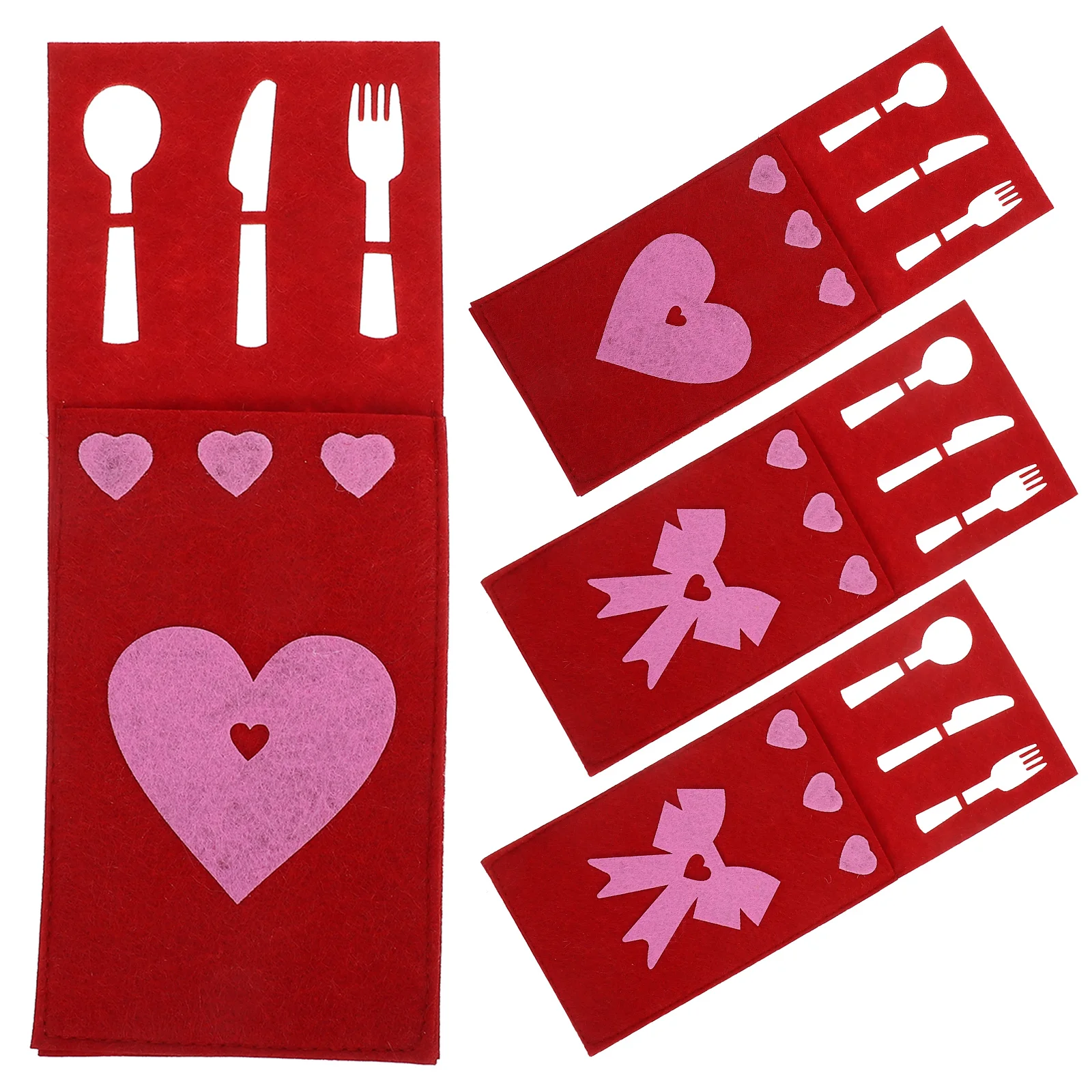

4 Pcs Bow Knife Fork Bag Felt Cloth Rectangular Heartshaped Silverware Pocket Valentines Day Cutlery Holder Storage Travel