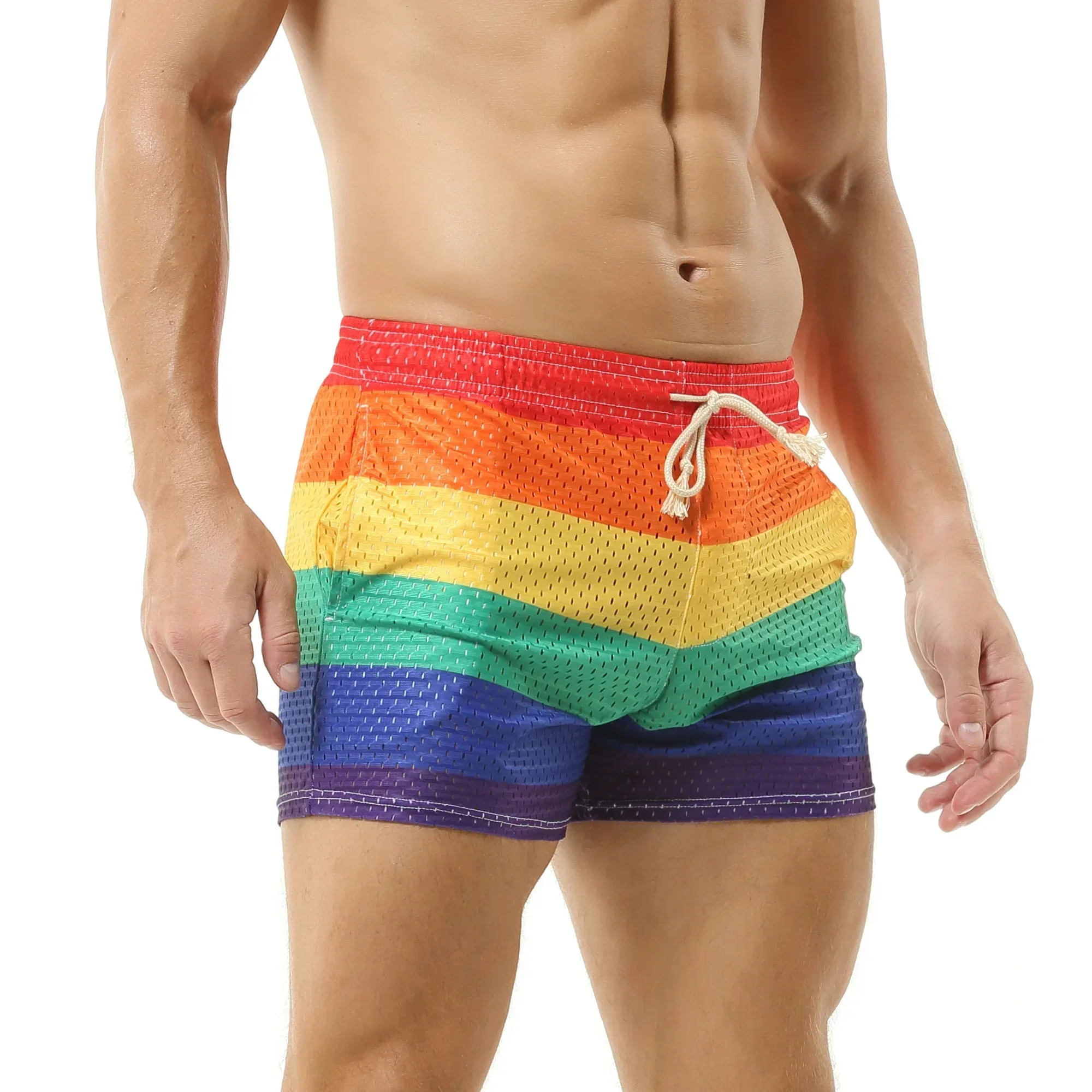 Mode gestreifte MĂ€nner Strand kurze Hosen Regenbogen gestreifte Regenbogen Bade bekleidung Badehose Boards horts Mann Surf kurze Hose Bade bekleidung