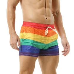 Mode gestreifte Männer Strand kurze Hosen Regenbogen gestreifte Regenbogen Bade bekleidung Badehose Boards horts Mann Surf kurze Hose Bade bekleidung