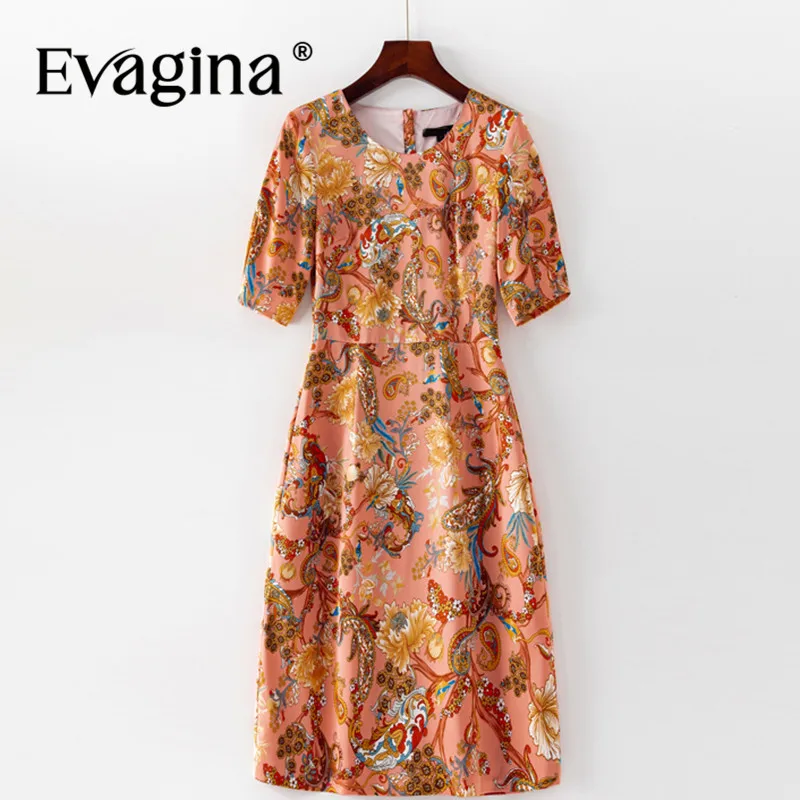 

Evagina Fashion Design Spring Summer Women's Dress Casual Short Sleeve Vintage Print High Quality Pretty Mini Dresses