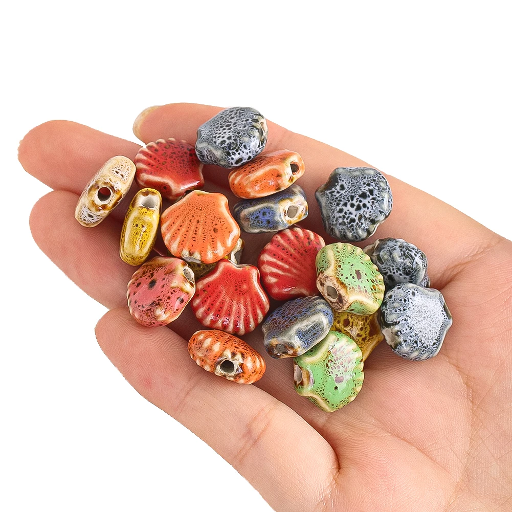 5pcs Random Colorful Ceramics Material Sea Shell Shaped Loose Beads DIY Necklace Bracelet Bead String Amulet Accessories