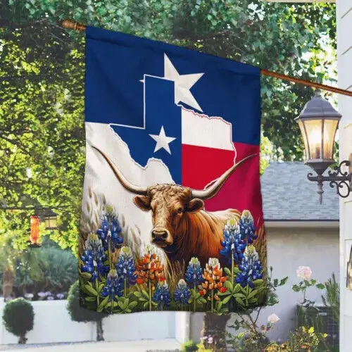 Texas Bluebonnet and Longhorn Flag Garden Flag