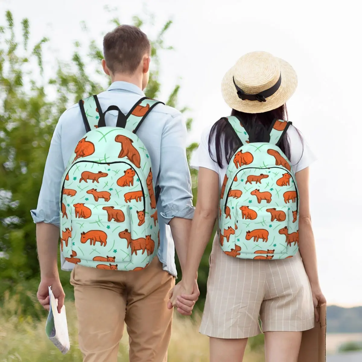 Custom Capybara Pattern Canvas Backpack Women Men Fashion Bookbag for School College Wild Animals Of South America Bags