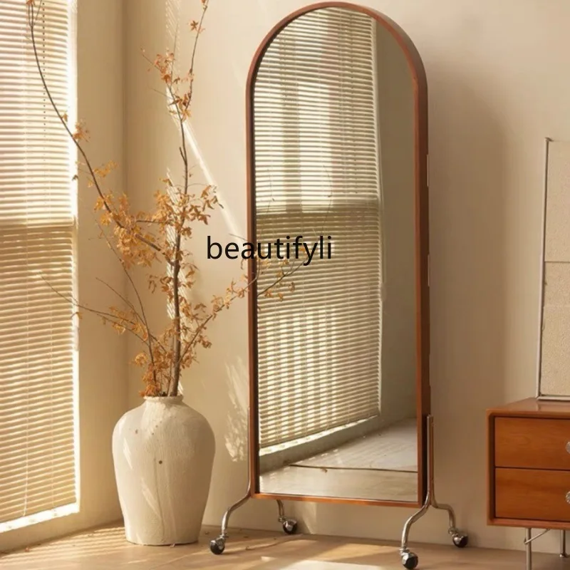 

Wabi-sabi Solid Wood Full-Length Mirror for Bedroom and Living Room, Movable Floor Mirror, Dressing Mirror