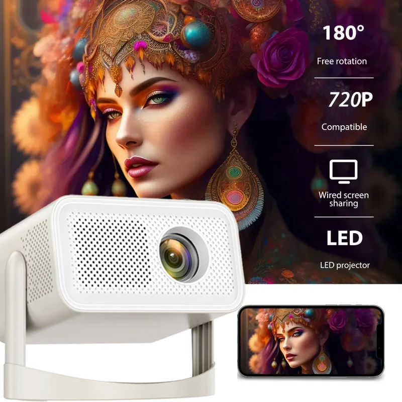 

M6 Mini Portable Projector 720P 150 ANSI Brightness,180° Rotating for Home Theater Ideal for Office School, Bedroom Movie Nights