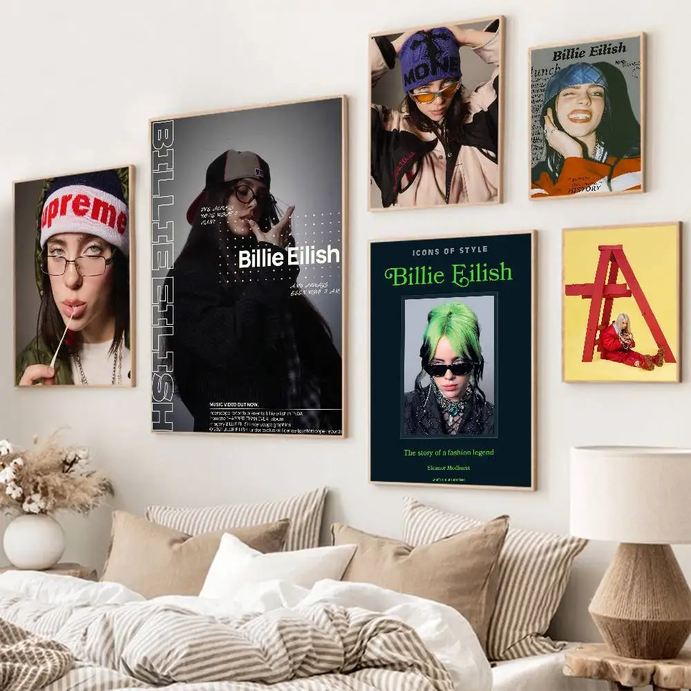 B-BillieS Singer E-EilishS Classic Vintage Posters HD Quality Wall Art Retro Posters for Home Room Wall Decor