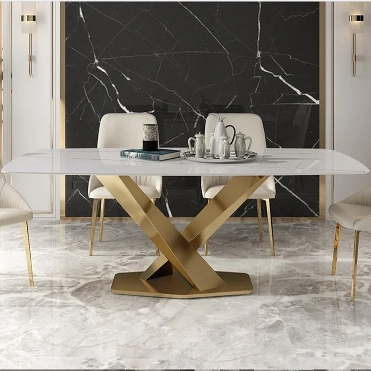 Minimalist and Luxurious Rock Plate Dining Table, Modern and Minimalist Household Size Rectangular Marble Chair Combination New