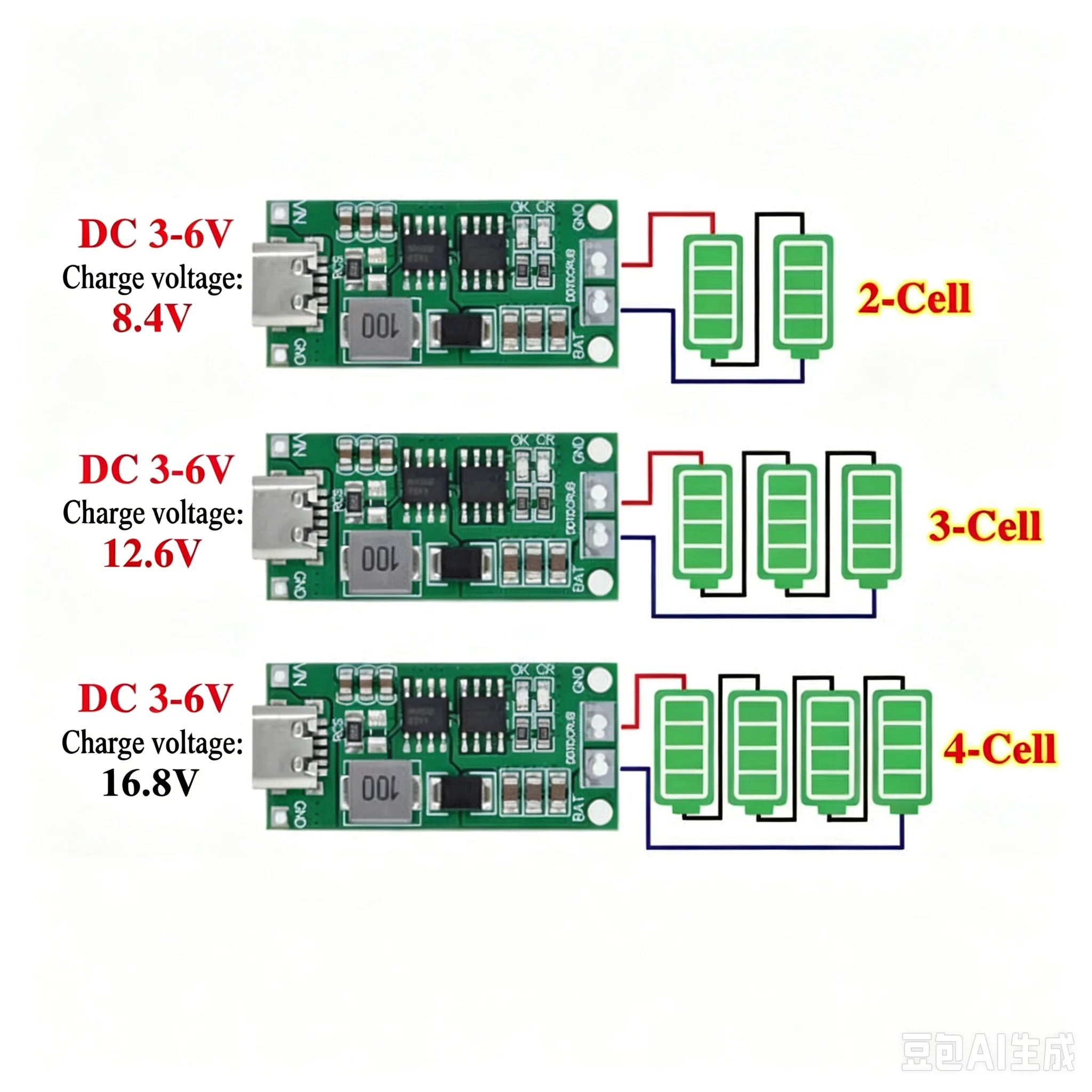 Multi-Cell 2S 3S 4S Type-C To 8.4V 12.6V 16.8V Step-Up Boost LiPo Polymer Li-Ion Charger 7.4V 11.1V 14.8V 18650 Lithium Battery