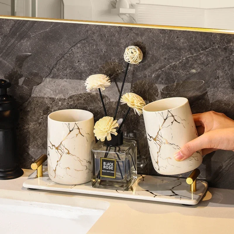 Ceramic Bathroom Cleansing Package Bathroom and Toilet Accessories Lotion Bottle Toothbrush Cup Bathroom Desktop Storage Tray