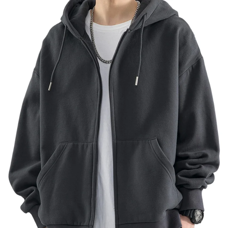 

Tall Elongated Jacket Men's Spring and Autumn Cardigan Hooded Sweatshirt